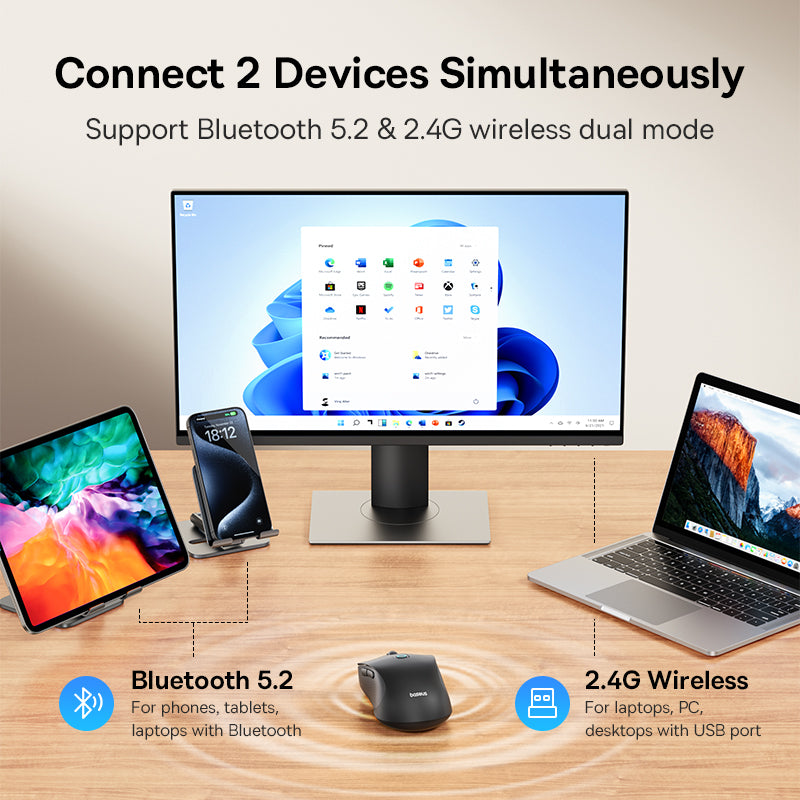 Wireless Mouse Baseus F02 Bluetooth 52 24G 4000DPI Ergonomic 7 Mute Buttons Mice For MacBook IPad T 1
