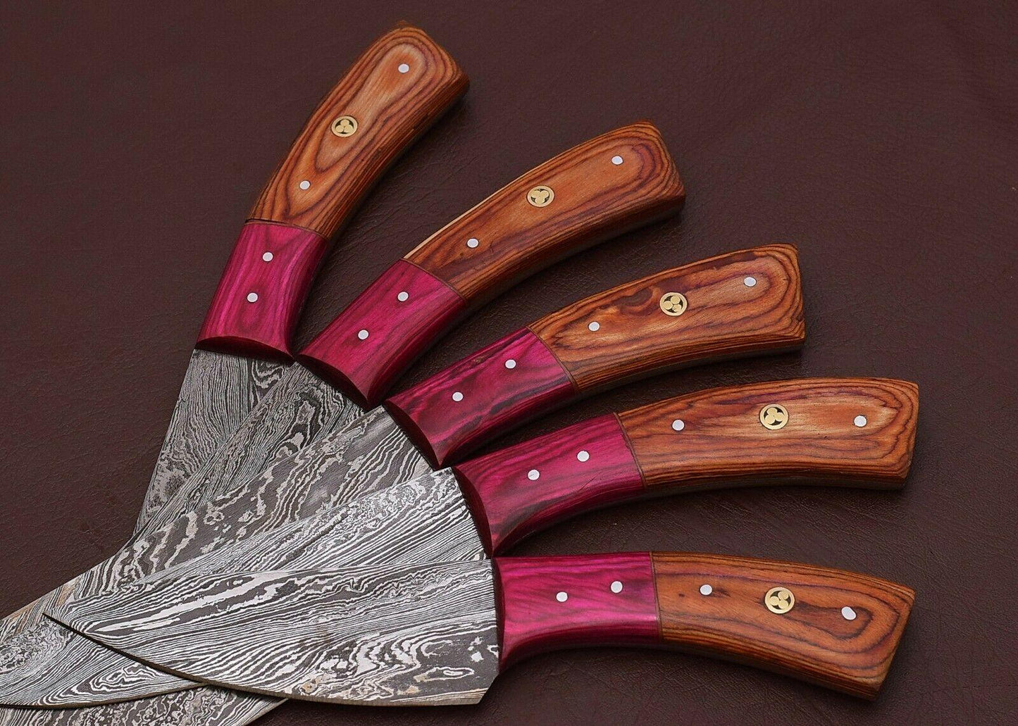 Forged Damascus Steel Kitchen Knife Set  Professional 5 Piece Chef Set 3