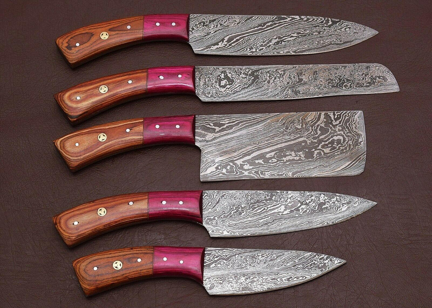 Forged Damascus Steel Kitchen Knife Set  Professional 5 Piece Chef Set 2