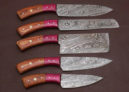 Forged Damascus Steel Kitchen Knife Set  Professional 5 Piece Chef Set 2