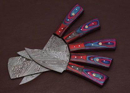 Artisan Damascus Steel Chef Knives Set Of 5  Hand Forged Kitchen Cutlery 1