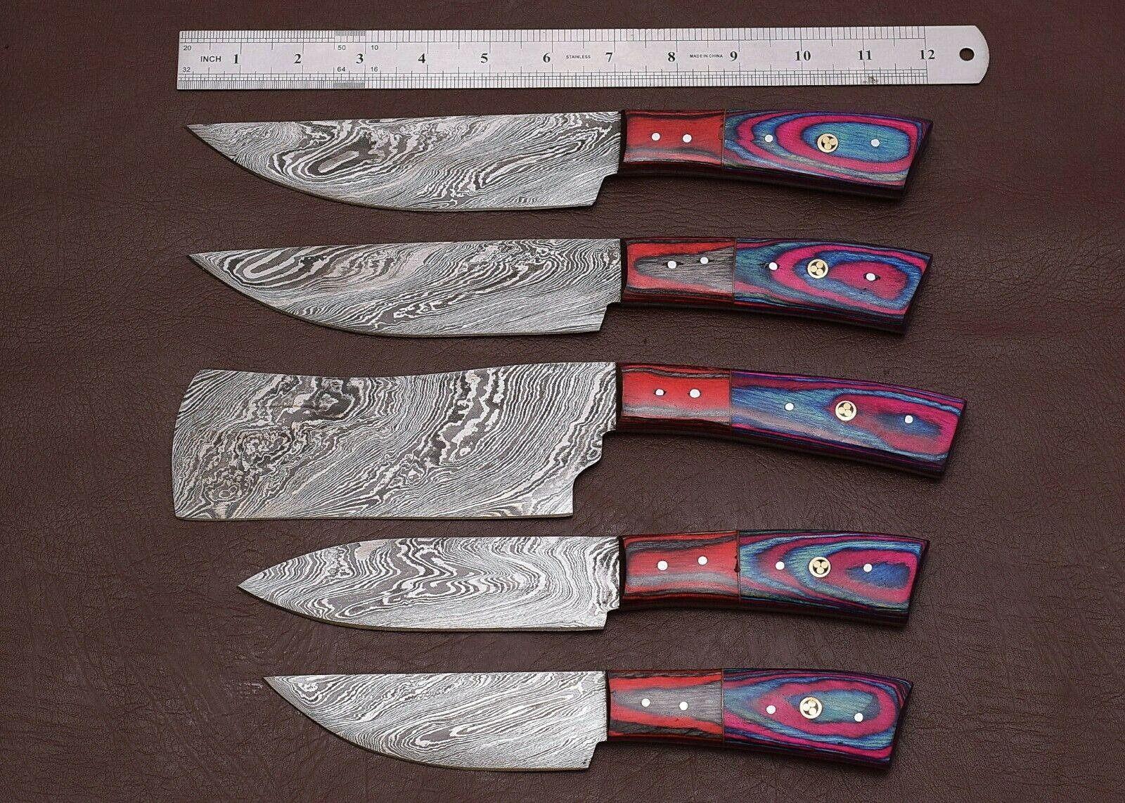 Artisan Damascus Steel Chef Knives Set of 5 | Hand Forged Kitchen Cutlery