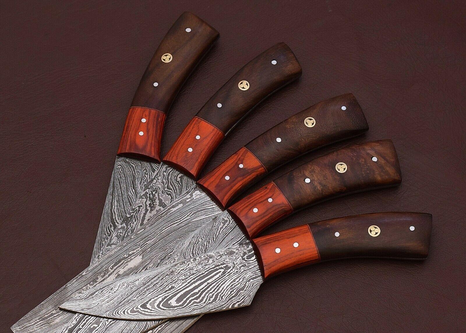 Luxury Handmade Damascus Kitchen Knife Set  5Pc Forged Chef Knives With Sheath 3