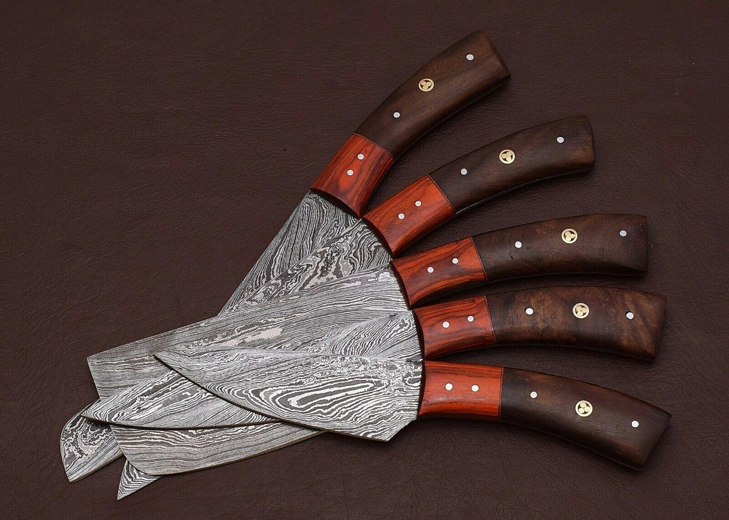 Luxury Handmade Damascus Kitchen Knife Set  5Pc Forged Chef Knives With Sheath 1