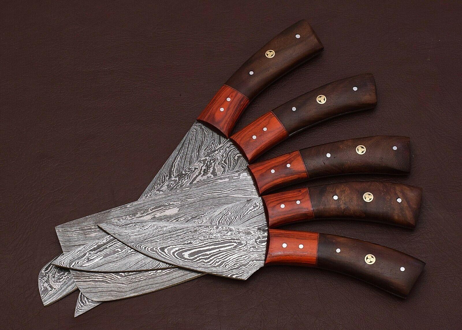 Luxury Handmade Damascus Kitchen Knife Set  5Pc Forged Chef Knives With Sheath 1