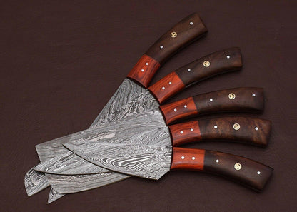 Luxury Handmade Damascus Kitchen Knife Set  5Pc Forged Chef Knives With Sheath 1