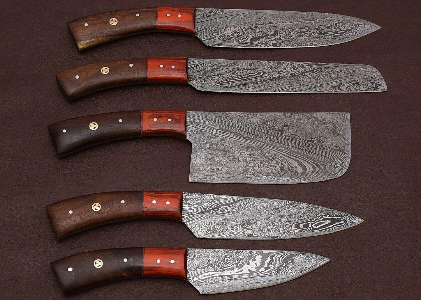 Luxury Handmade Damascus Kitchen Knife Set  5Pc Forged Chef Knives With Sheath 2