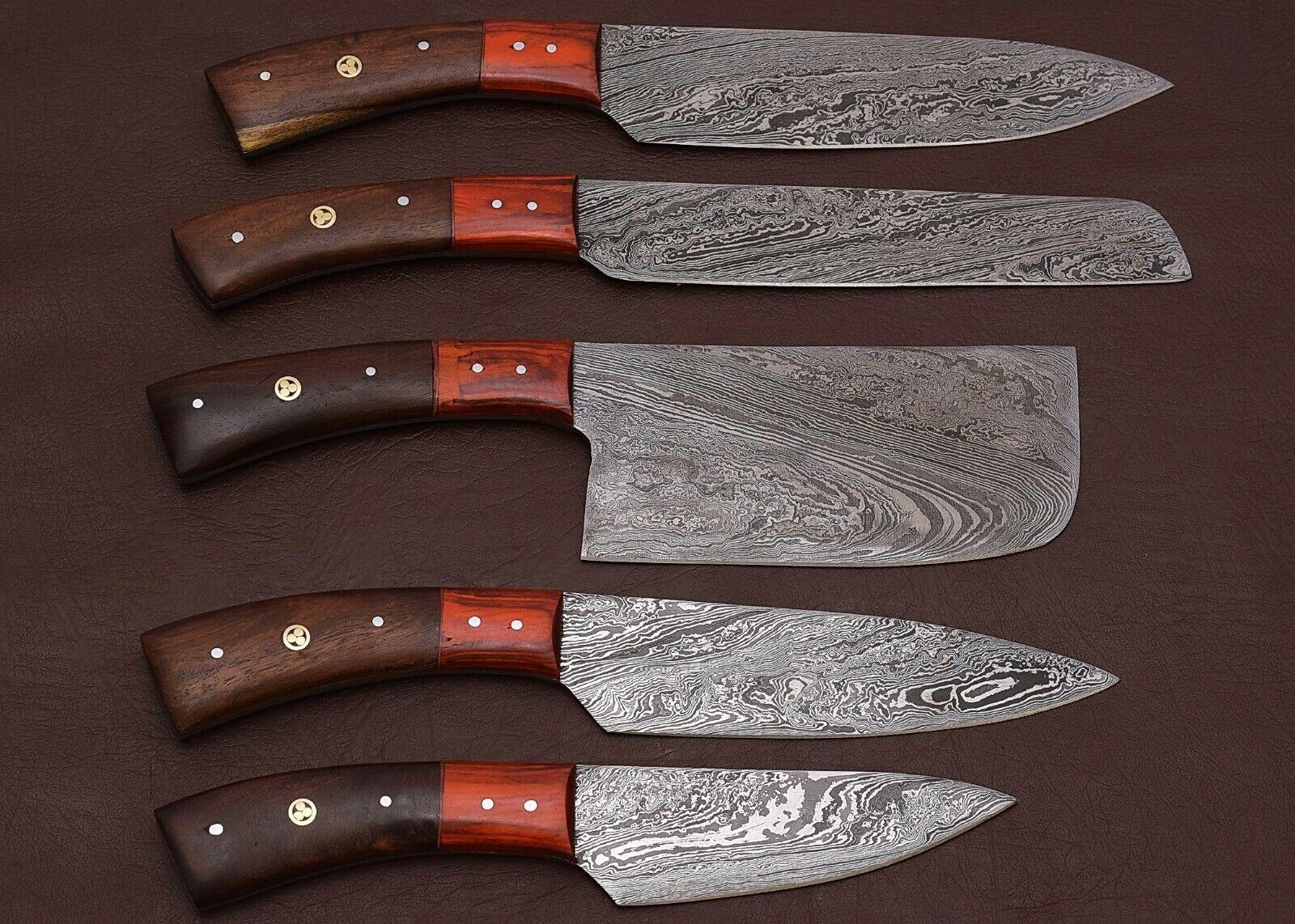 Luxury Handmade Damascus Kitchen Knife Set  5Pc Forged Chef Knives With Sheath 2