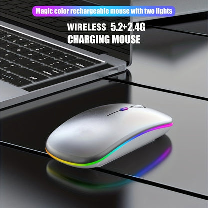 Rechargeable RGB Wireless Mouse, Dual Mode Bluetooth & 2.4GHz, Silent Click Ergonomic for PC iPad Laptop Cell Phone TV