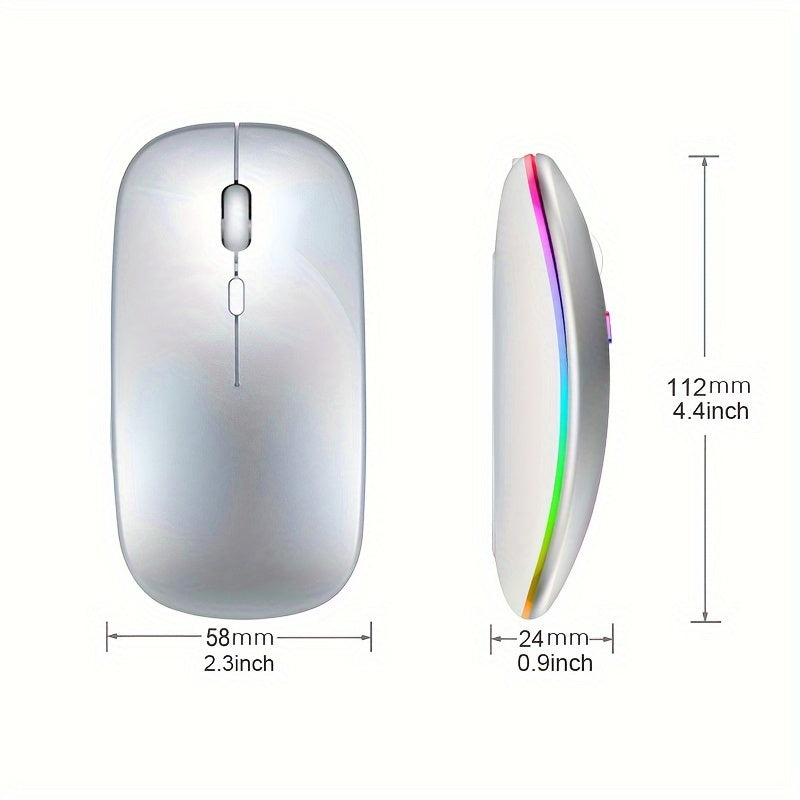 Rechargeable RGB Wireless Mouse, Dual Mode Bluetooth & 2.4GHz, Silent Click Ergonomic for PC iPad Laptop Cell Phone TV