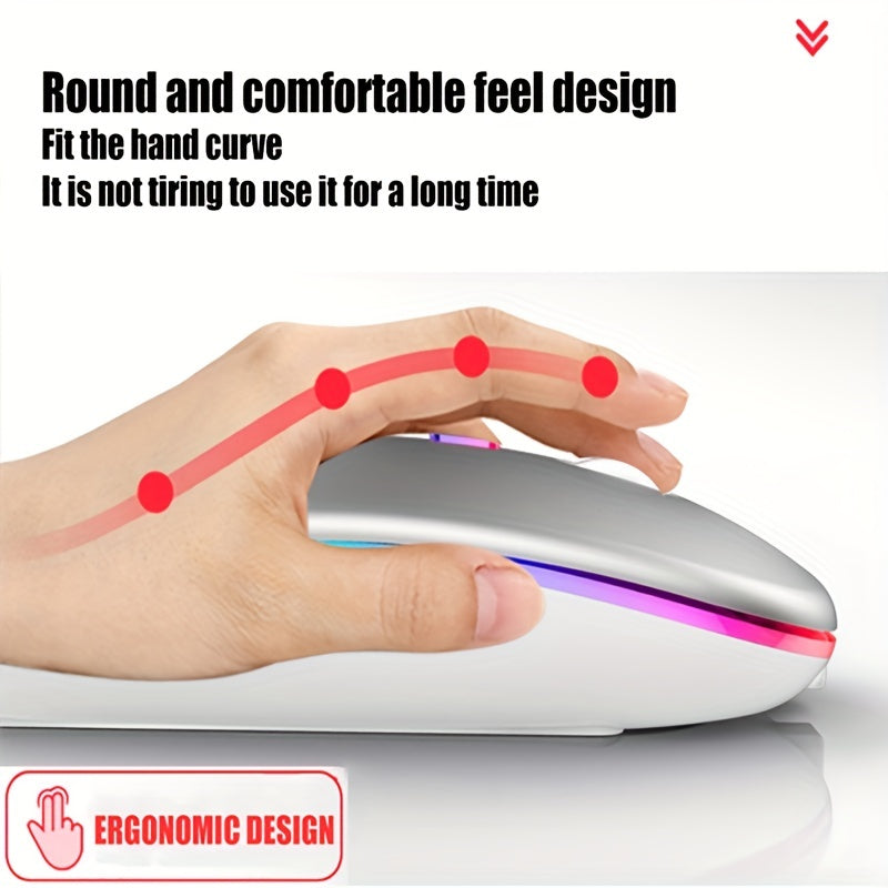 Rechargeable RGB Wireless Mouse, Dual Mode Bluetooth & 2.4GHz, Silent Click Ergonomic for PC iPad Laptop Cell Phone TV
