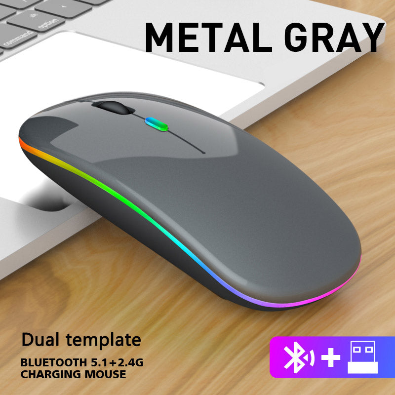Rechargeable RGB Wireless Mouse, Dual Mode Bluetooth & 2.4GHz, Silent Click Ergonomic for PC iPad Laptop Cell Phone TV