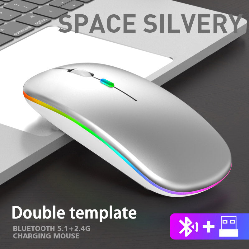 Rechargeable RGB Wireless Mouse, Dual Mode Bluetooth & 2.4GHz, Silent Click Ergonomic for PC iPad Laptop Cell Phone TV