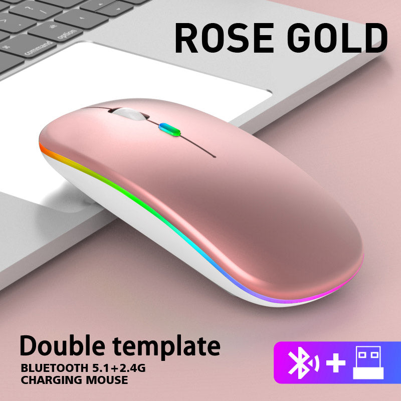 Rechargeable RGB Wireless Mouse, Dual Mode Bluetooth & 2.4GHz, Silent Click Ergonomic for PC iPad Laptop Cell Phone TV