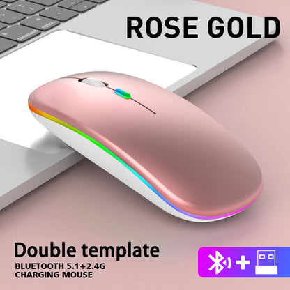Rechargeable RGB Wireless Mouse, Dual Mode Bluetooth & 2.4GHz, Silent Click Ergonomic for PC iPad Laptop Cell Phone TV