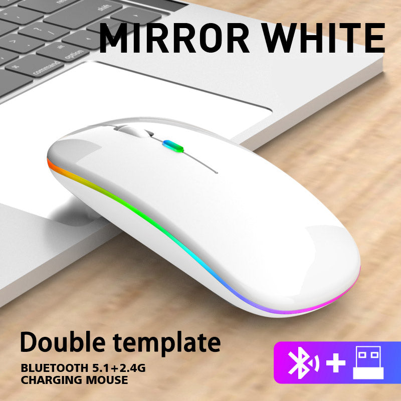 Rechargeable RGB Wireless Mouse, Dual Mode Bluetooth & 2.4GHz, Silent Click Ergonomic for PC iPad Laptop Cell Phone TV