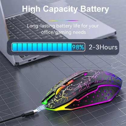 RGB Gaming Mouse, Bluetooth 5.2 Wireless Mouse, Silent Mouse Rechargeable Mouse, DPI Mouse for PC Laptop Macbook