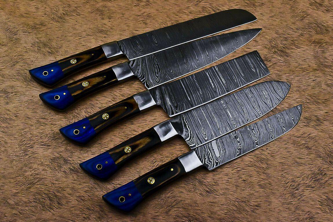 Damascus Steel Chef Knife Collection  5 Pc Handmade Kitchen Set 1