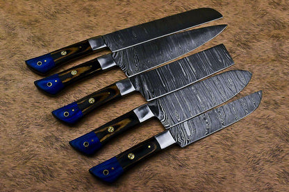 Damascus Steel Chef Knife Collection  5 Pc Handmade Kitchen Set 1