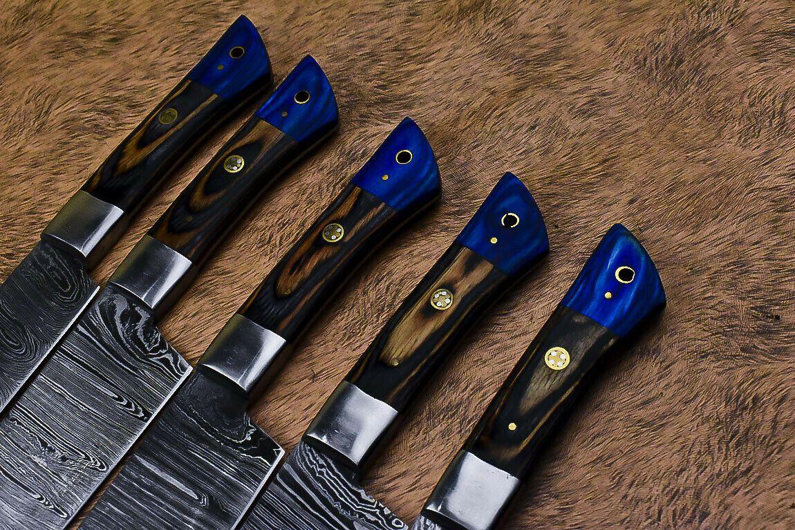 Damascus Steel Chef Knife Collection  5 Pc Handmade Kitchen Set 2