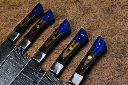 Damascus Steel Chef Knife Collection  5 Pc Handmade Kitchen Set 2