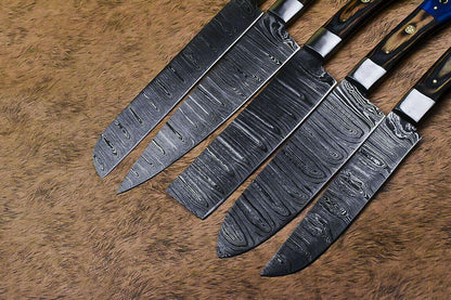 Damascus Steel Chef Knife Collection  5 Pc Handmade Kitchen Set 3