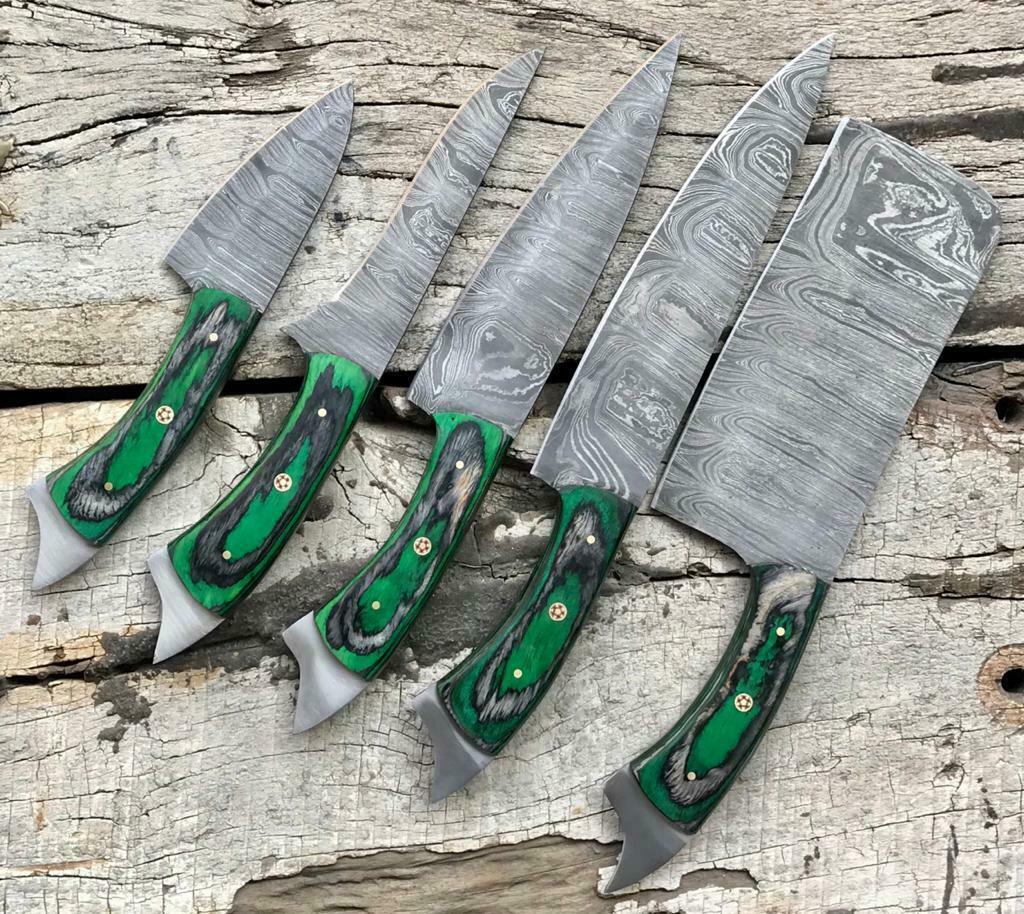 Damascus Steel Chef Knife Bundle – 5 Pc Professional Handmade Set