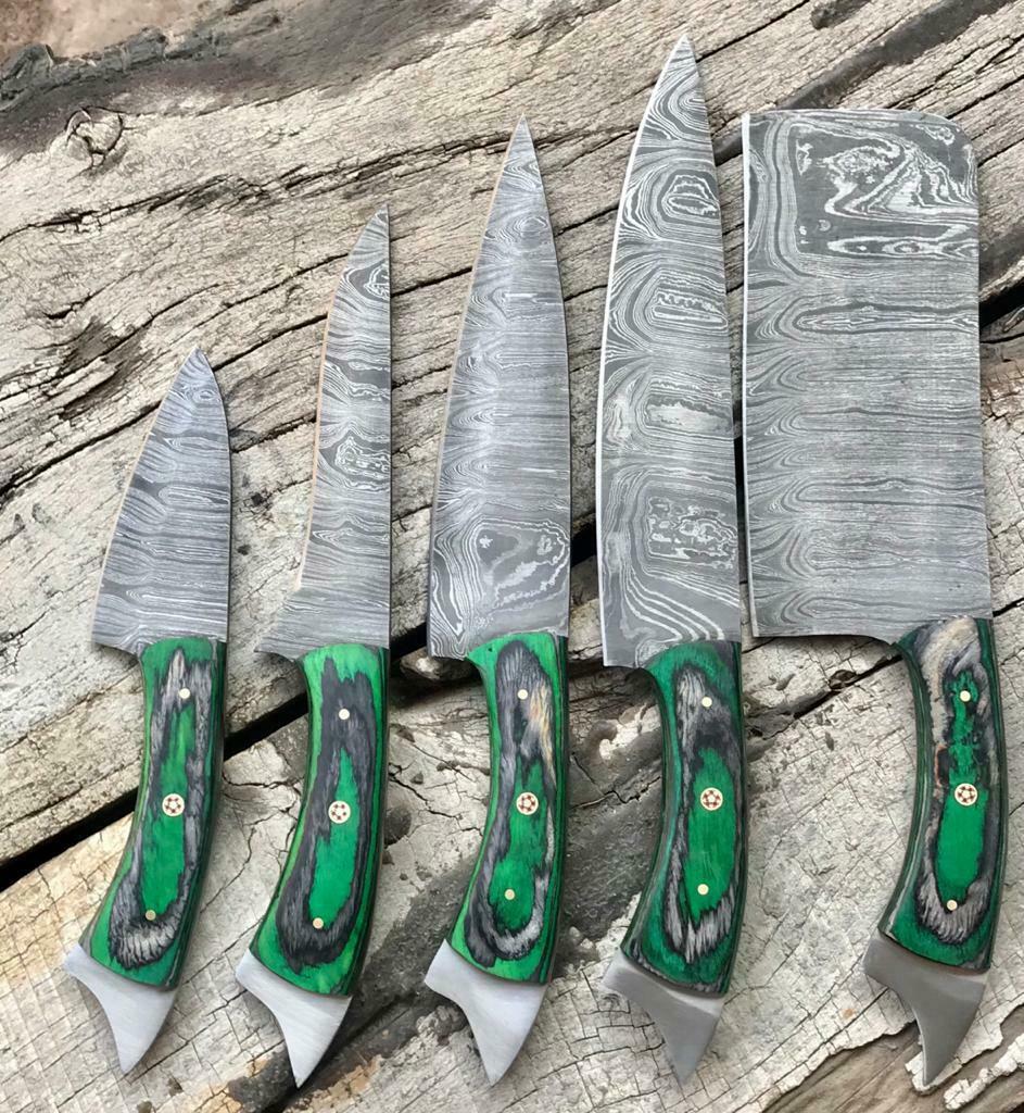 Damascus Steel Chef Knife Bundle  5 Pc Professional Handmade Set 1