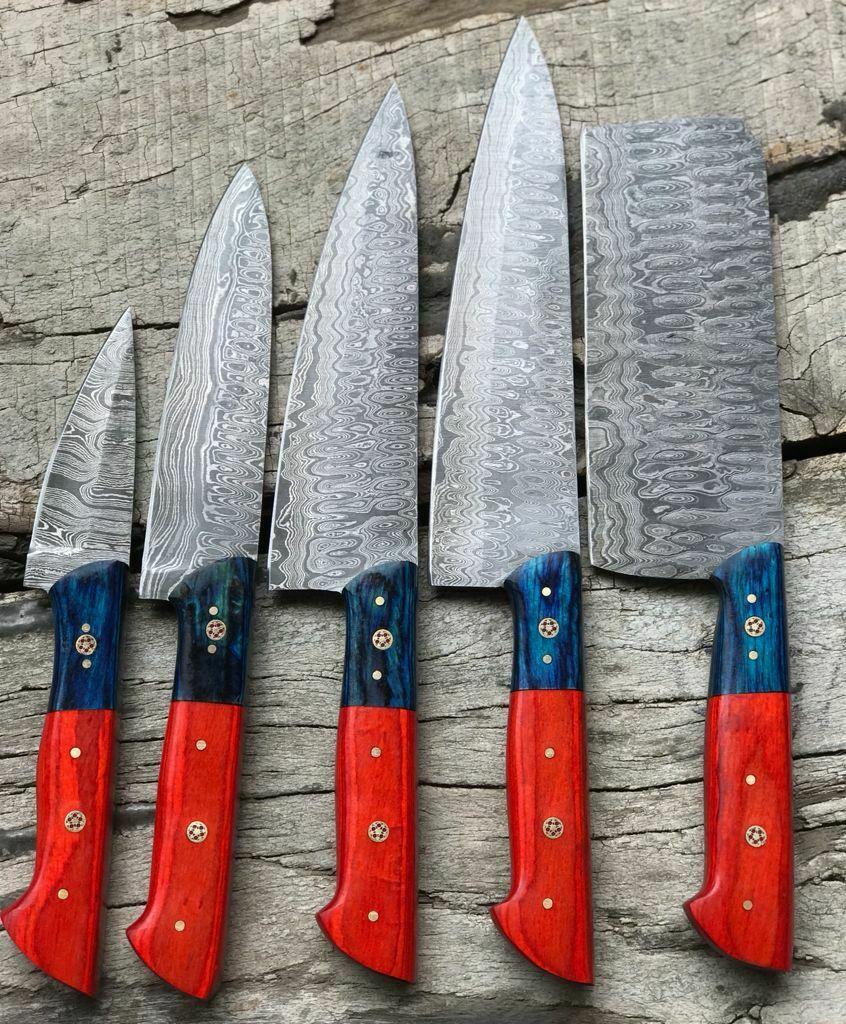 Chef Knife Set Damascus Handmade Lot 5 With Dollar Wood Handles 1