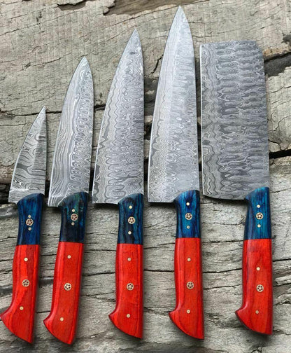 Chef Knife Set Damascus Handmade Lot 5 With Dollar Wood Handles 1