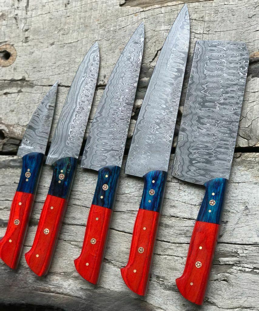 Chef Knife Set Damascus Handmade Lot 5 With Dollar Wood Handles 2