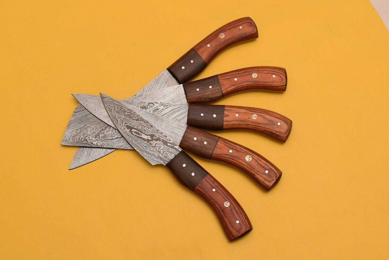 Custom Damascus Chef Knife Set  Lot Of 5 With Dollar Wood Handle 3