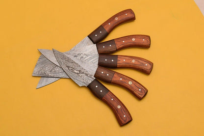 Custom Damascus Chef Knife Set  Lot Of 5 With Dollar Wood Handle 3