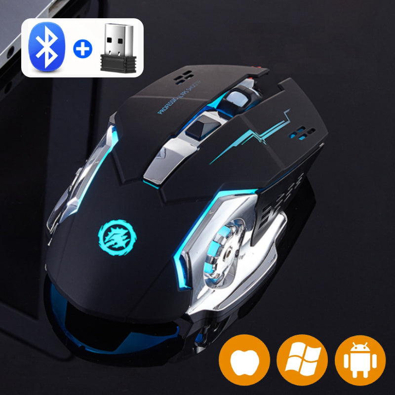 Backlight PC Gamer Mouse, Rechargeable Wireless Mouse, 2.4G USB Silent Bluetooth