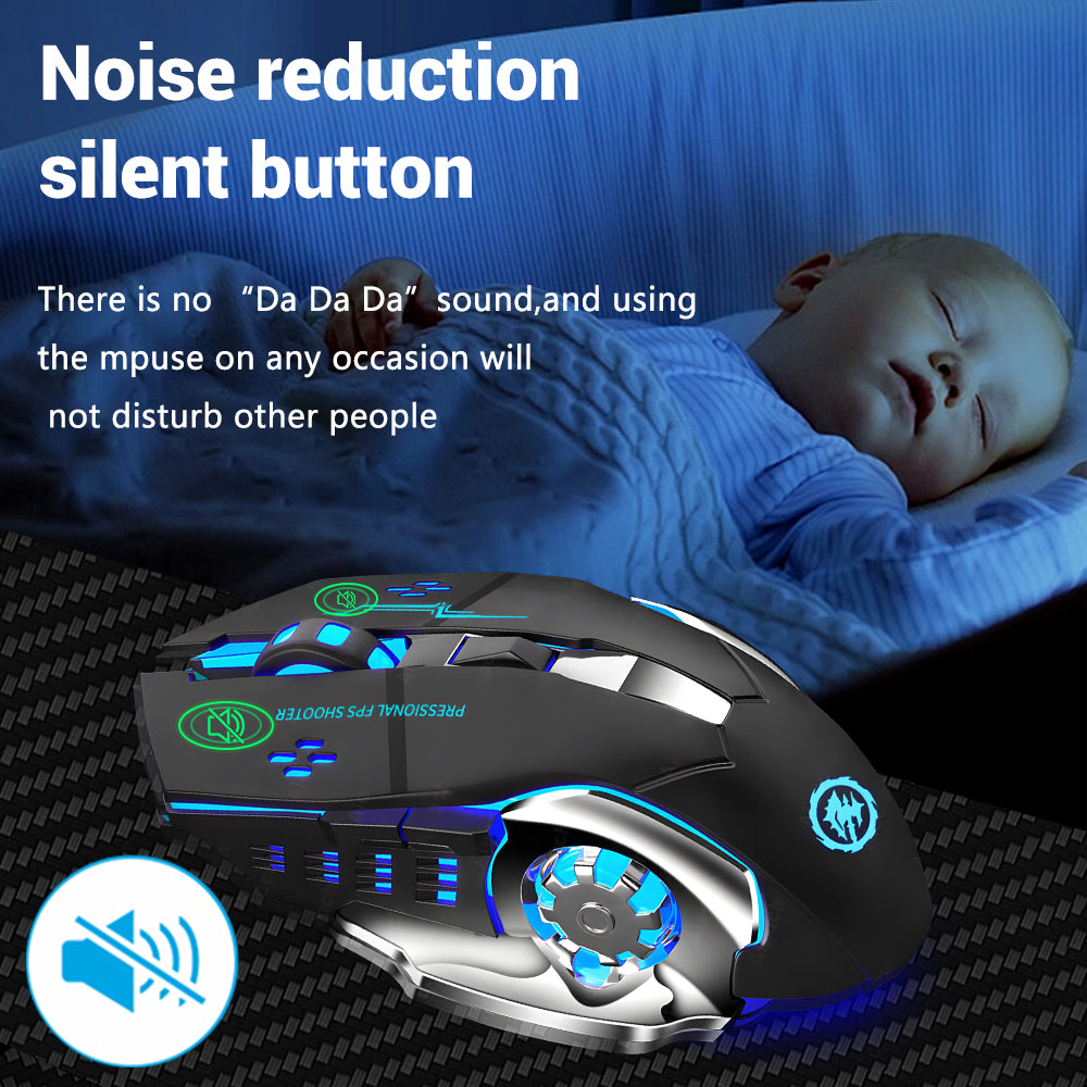 Backlight PC Gamer Mouse, Rechargeable Wireless Mouse, 2.4G USB Silent Bluetooth