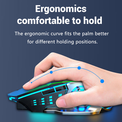 Backlight PC Gamer Mouse, Rechargeable Wireless Mouse, 2.4G USB Silent Bluetooth