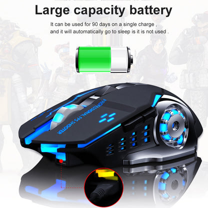 Backlight PC Gamer Mouse, Rechargeable Wireless Mouse, 2.4G USB Silent Bluetooth