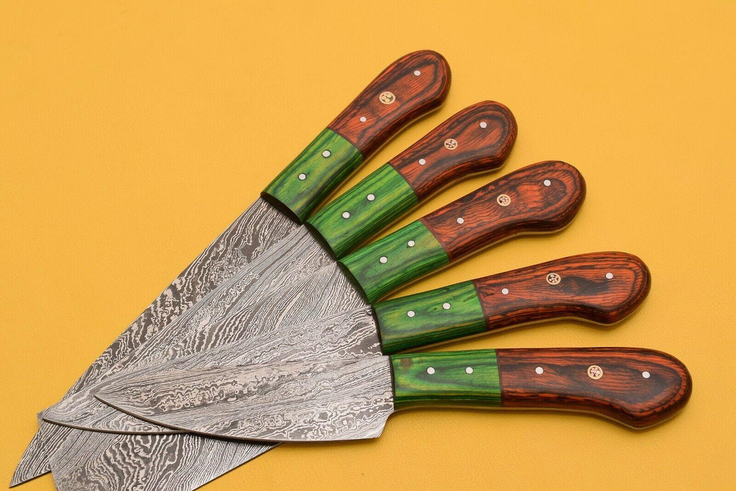 Handmade Damascus Chef Set  5 Pc Knife Lot With Dollar Wood 3
