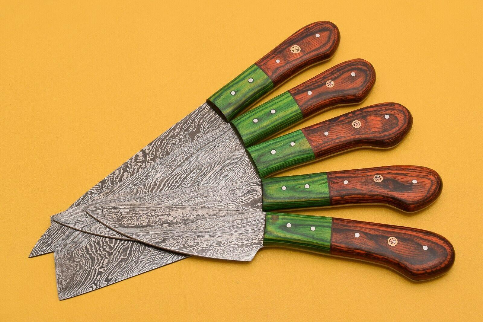 Handmade Damascus Chef Set  5 Pc Knife Lot With Dollar Wood 2