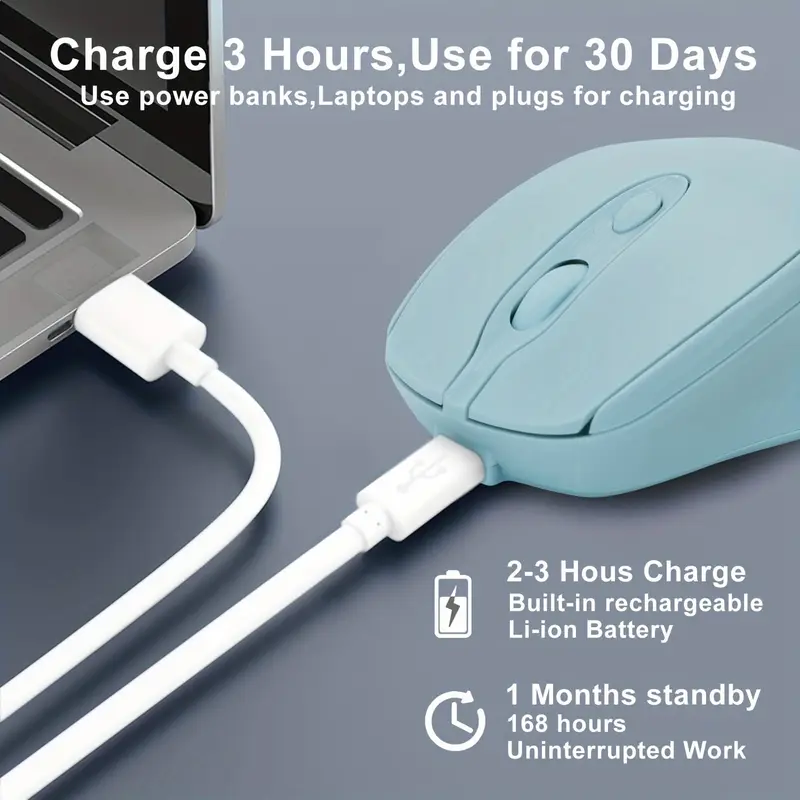 2.4G Bluetooth Compatible Wireless Mouse, Rechargeable Wireless Computer Mouse, USB Silent Gamer Mice for Laptop Macbook