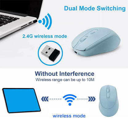 2.4G Bluetooth Compatible Wireless Mouse, Rechargeable Wireless Computer Mouse, USB Silent Gamer Mice for Laptop Macbook