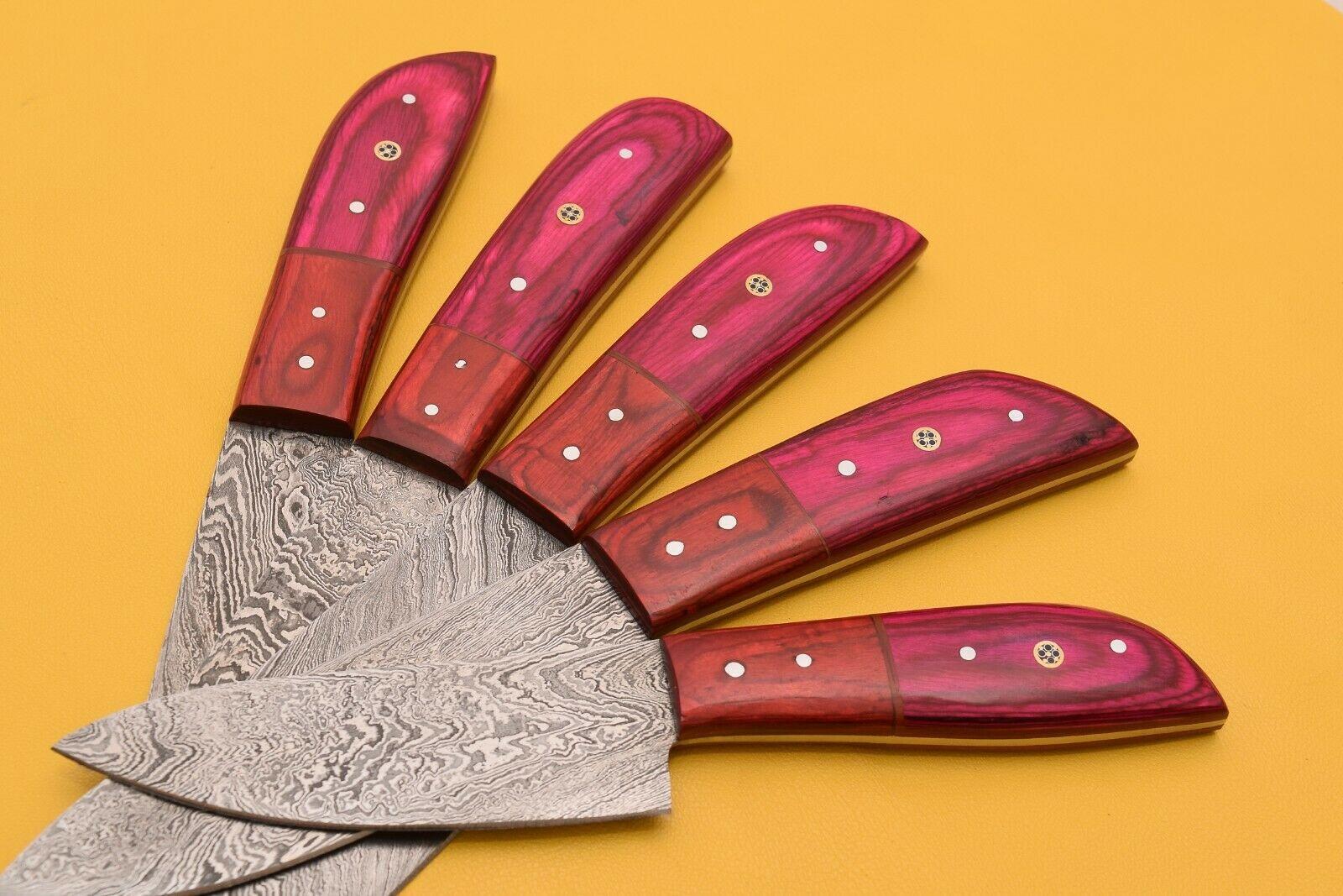 Damascus Chef Knives Handmade  5 Pc Dollar Wood Handle Set 1