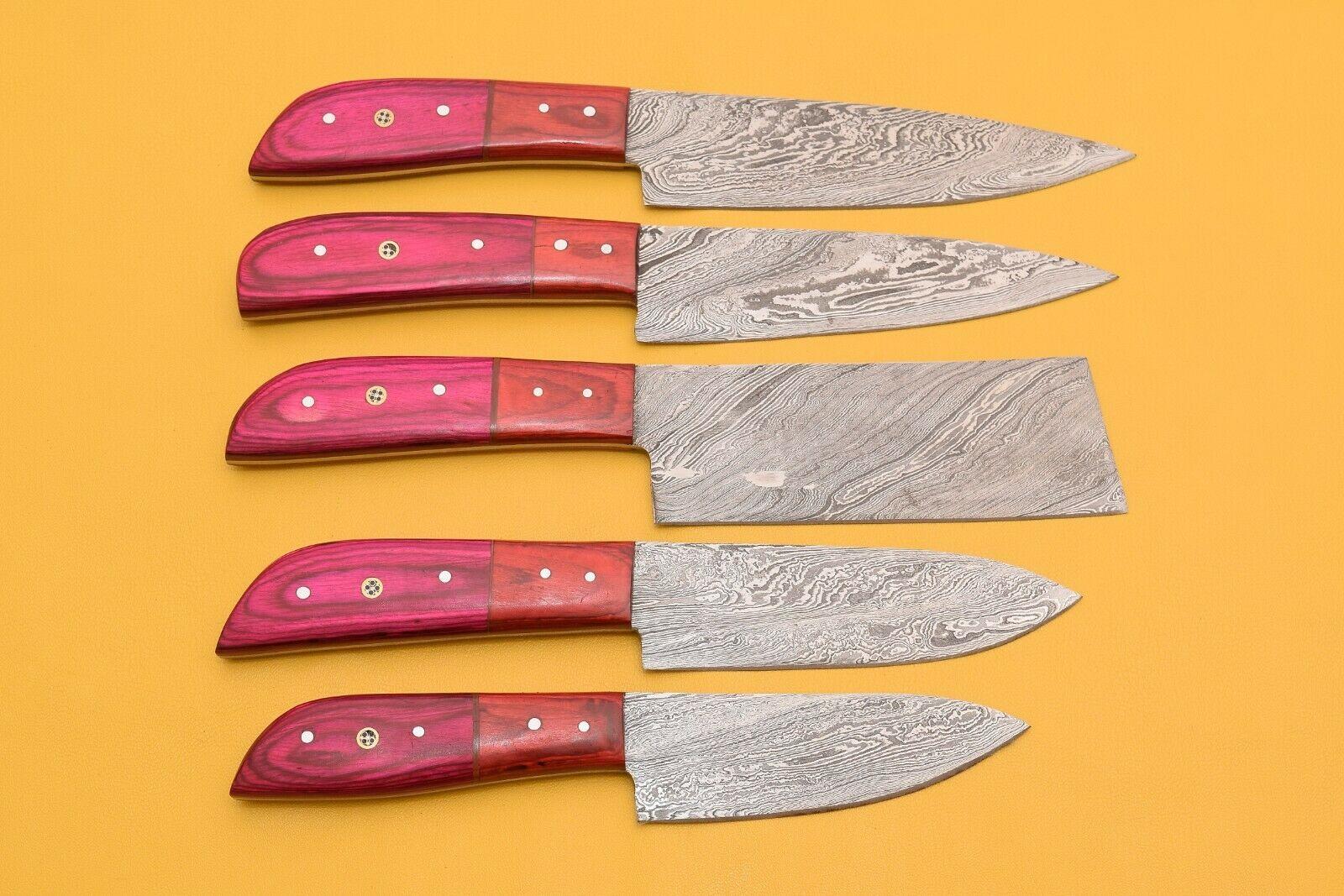 Damascus Chef Knives Handmade  5 Pc Dollar Wood Handle Set 3