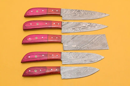 Damascus Chef Knives Handmade  5 Pc Dollar Wood Handle Set 3
