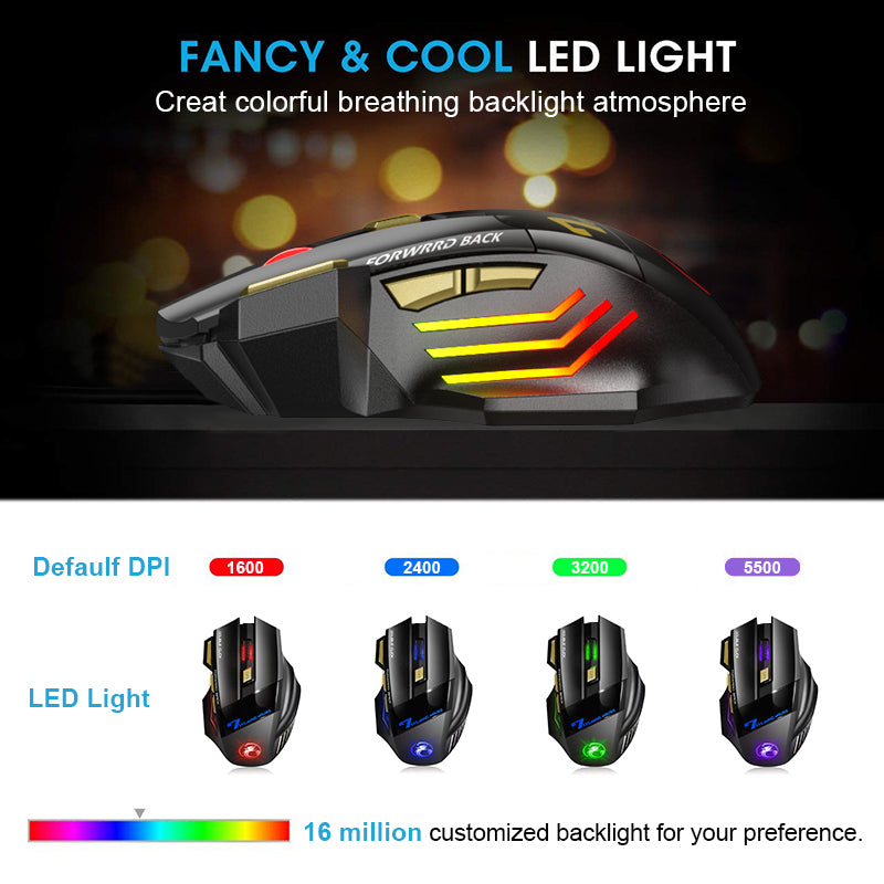 PC Gamer Mouse Computer Gaming Mouse Rechargeable Bluetooth Mouse Wireless Ergonomic Mause 5500 DPI 1