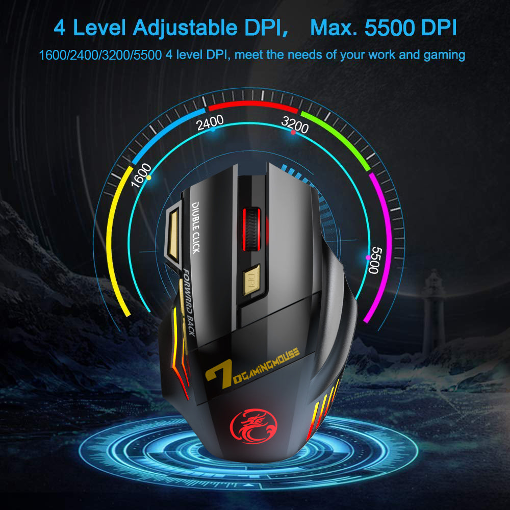 PC Gamer Mouse Computer Gaming Mouse Rechargeable Bluetooth Mouse Wireless Ergonomic Mause 5500 DPI 3