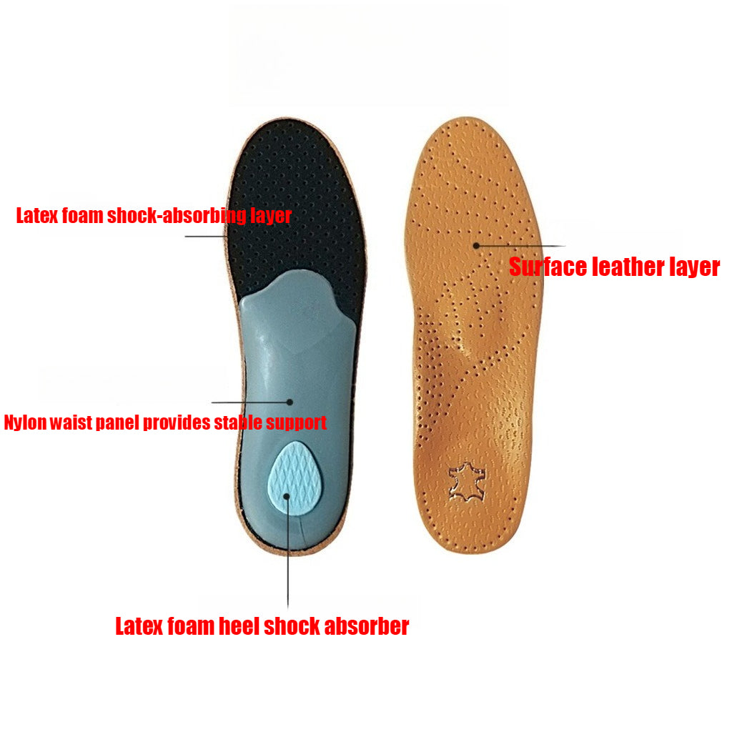 Orthopedic Leather Insole for Flat Feet Arch Support, Sport Comfort Insoles for Men and Women Shoe Sole