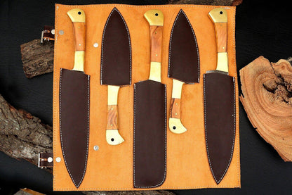 Custom Handmade Damascus Steel Kitchen Chef Knife Set  5 Pc Hand Forged Knives With Wood Handle 3