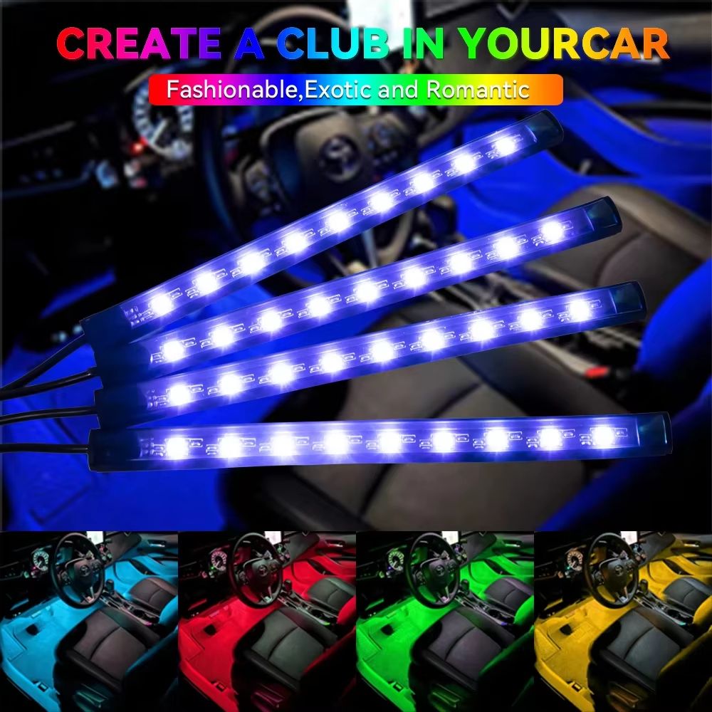 LED Car Interior Ambient Lights  RGB Footwell Lamp Kit With Remote  APP Music Control 2