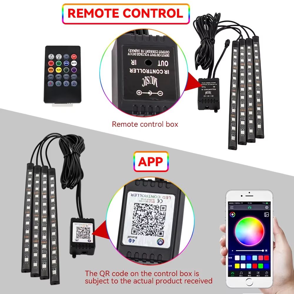LED Car Interior Ambient Lights  RGB Footwell Lamp Kit With Remote  APP Music Control 3